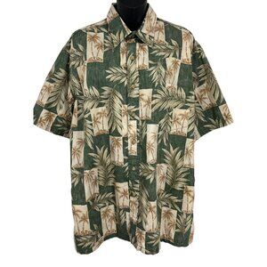 ONO & Company Hawaiian Button-Up Shirt Large L Palm Leaf Print Green Cream Mens